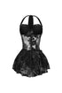 Sable Velvet Mesh Burnout Mini Dress